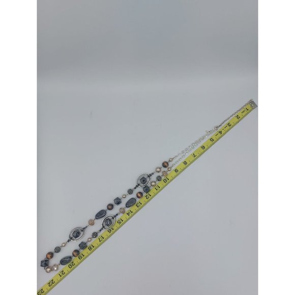 Premier Designs Necklace Silver Toned Chain Charms Natural Tones  32" - Picture 10 of 10